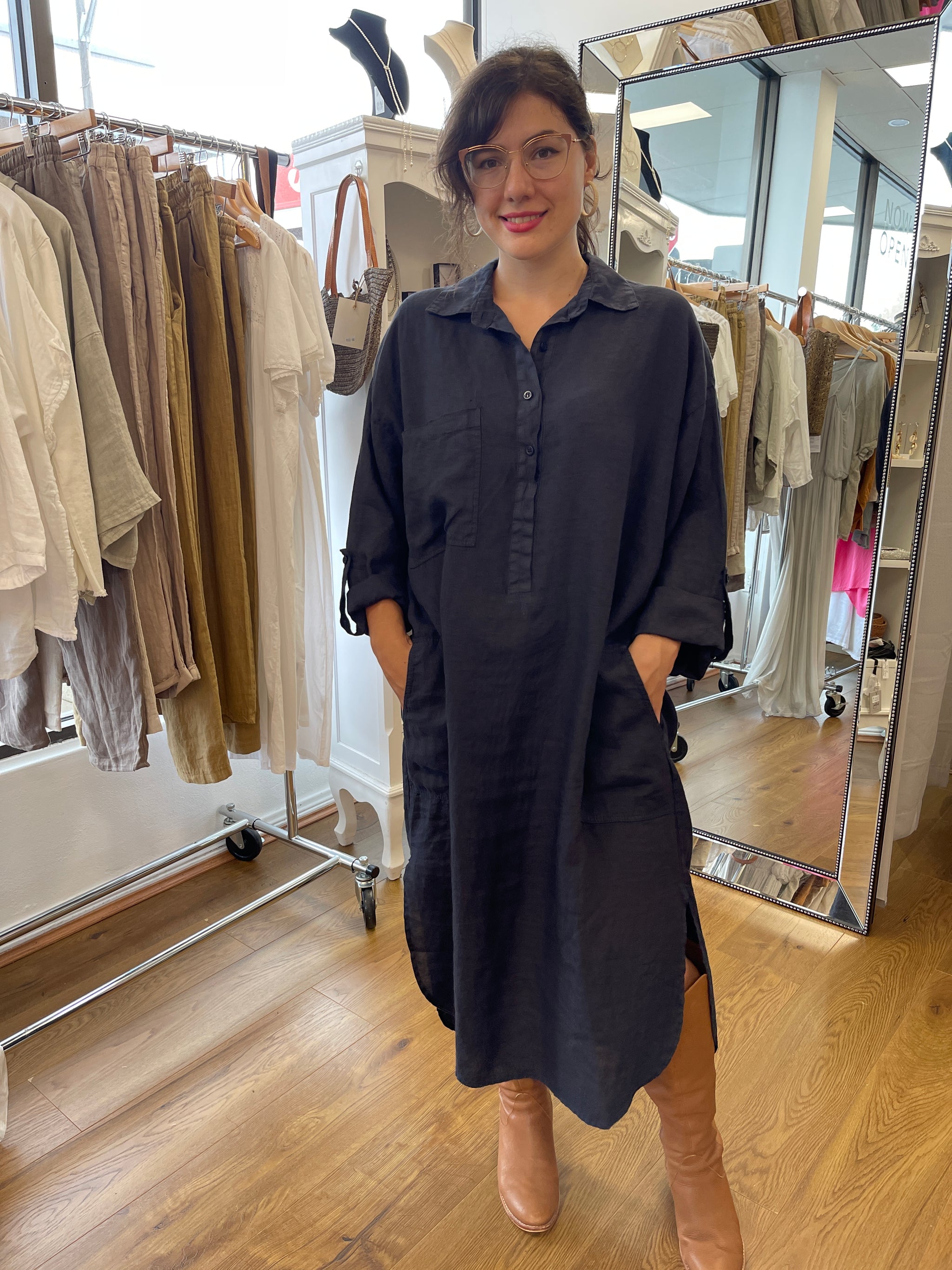 Biarritz Long Sleeve Linen Shirt Dress ...